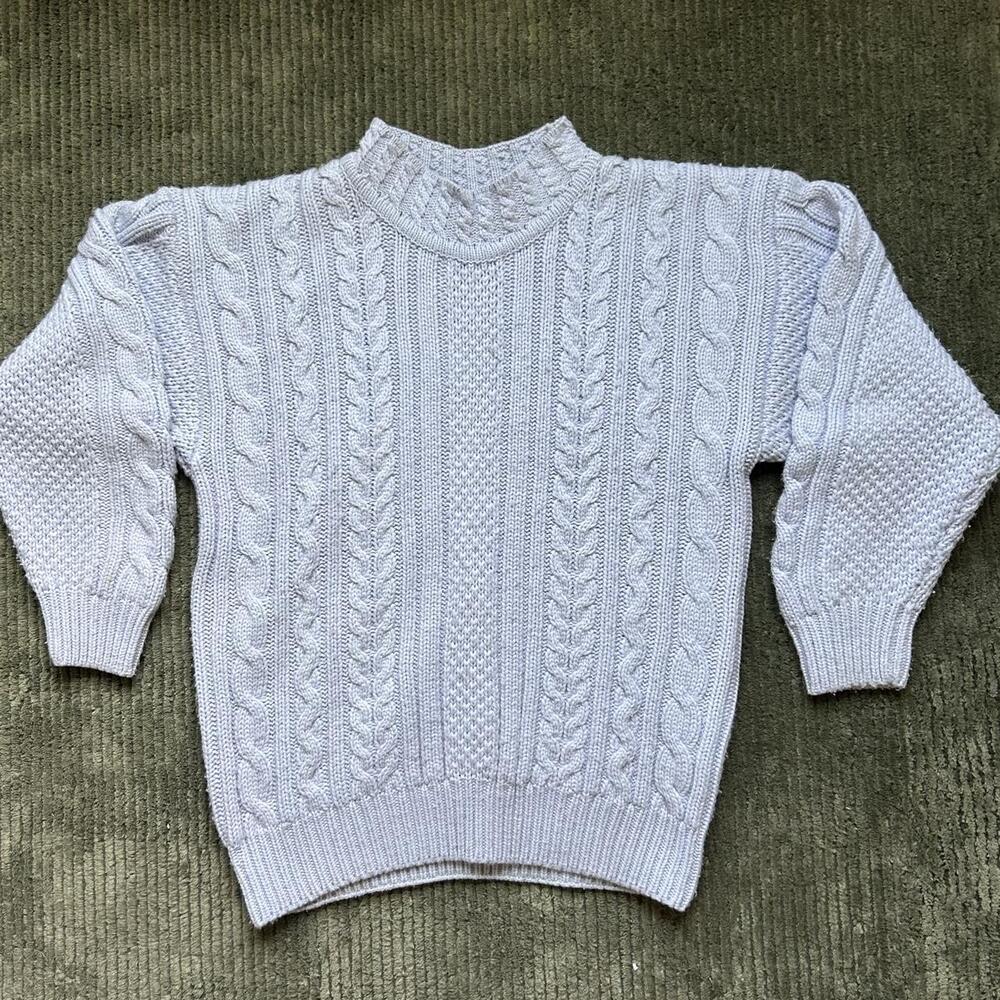 Vintage 80s/90s Light Purple Blue Cable Knit Sweater — Women’s Size S